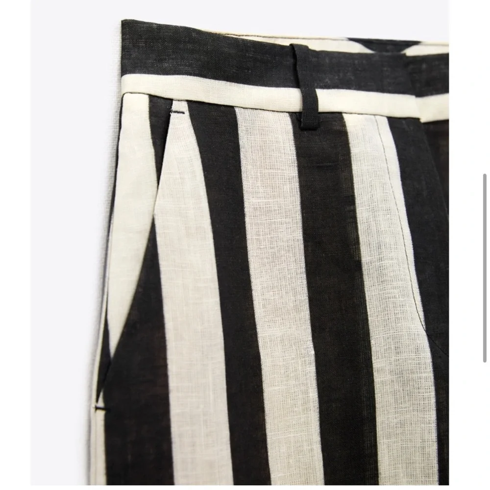 ZARA STRIPED STRAIGHT LEG LINEN PANTS